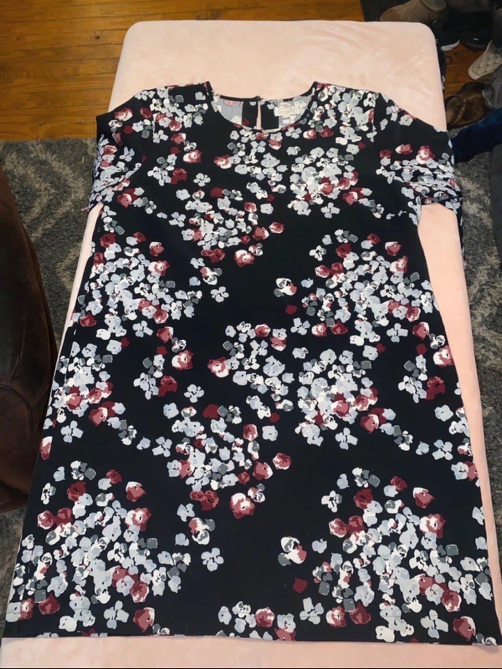 Mud Pie Black Shift Dress with Pink and White Floral Print